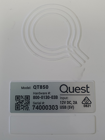QT850 serial number on rear of unit